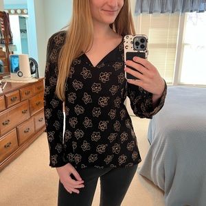 Vintage gold thread flower embroidered top